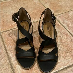 G H Bass &Co Black Leather Women's wedge Sandals. NWOT Gorgeous.